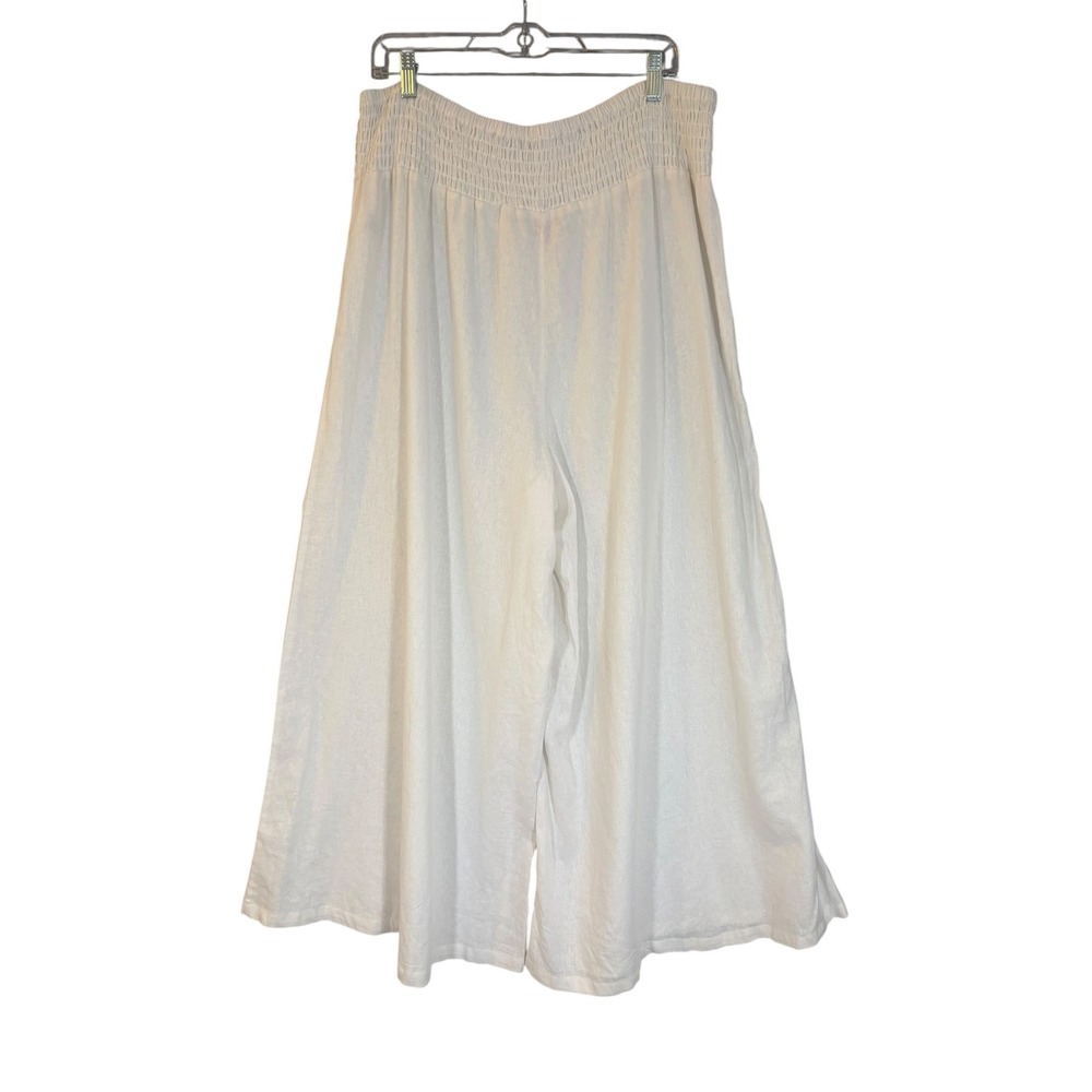 Vince Camuto Linen Blend Smock Waist Palazzo Wide Leg Pants XL Resort Beach - Picture 4 of 12